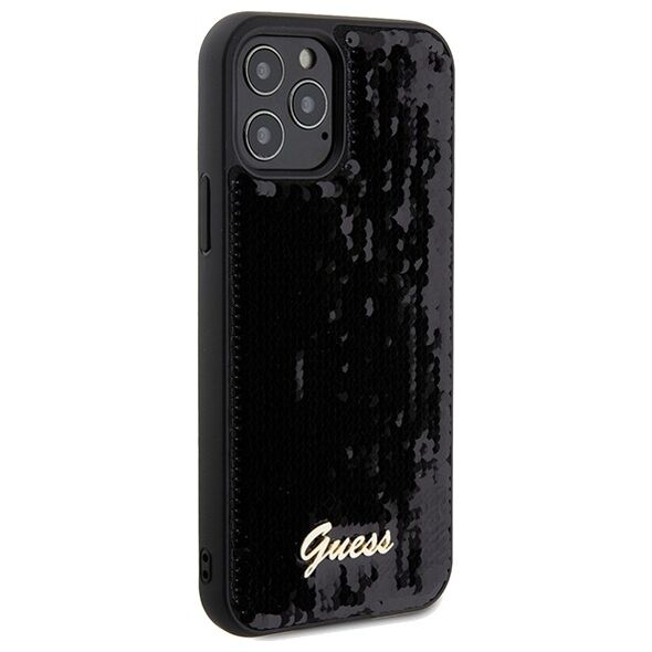 Guess case for  iPhone 12 / 12 Pro 6,1&quot; GUHCP12MPSFDGSK HC SEQUIN SCRIPT METAL BLACK 3666339172787