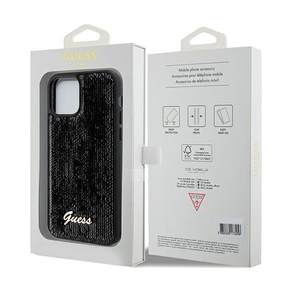 Guess case for  iPhone 12 / 12 Pro 6,1&quot; GUHCP12MPSFDGSK HC SEQUIN SCRIPT METAL BLACK 3666339172787