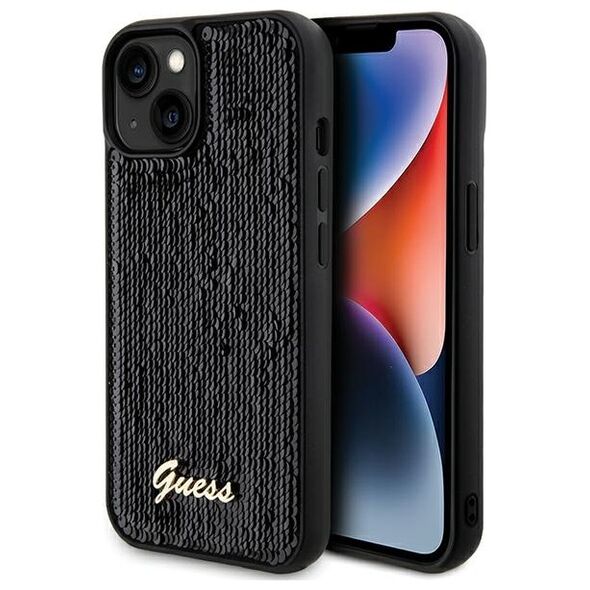 Guess case for  iPhone 14 6,1&quot; GUHCP14SPSFDGSK HC SEQUIN SCRIPT METAL BLACK 3666339172831