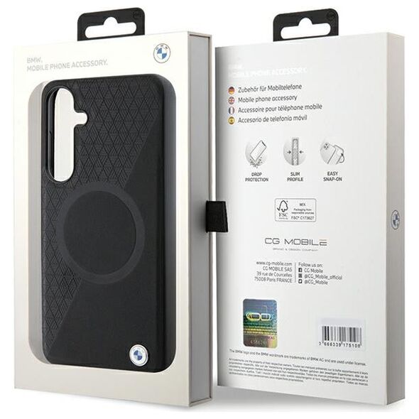 BMW case for Samsung Galaxy S24+ black Signature Leather Half Textured & Circle MagSafe 3666339242602