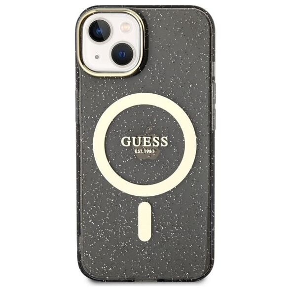 Guess case for iPhone 14 6,1&quot; GUHMP14SHCMCGK black hardcase Magsafe IML Glitter Gold 3666339125561