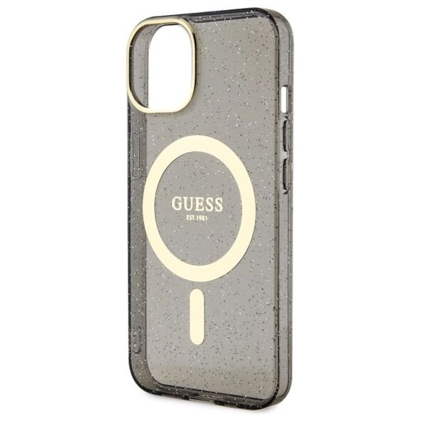 Guess case for iPhone 14 6,1&quot; GUHMP14SHCMCGK black hardcase Magsafe IML Glitter Gold 3666339125561