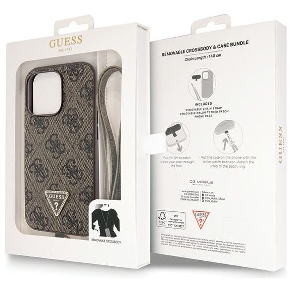 Guess case for iPhone 13 Pro 6,1&quot; GUHCP13LP4TDSCPW brown HC PU Leather Metal Logo Strass Crossbody 3666339146887