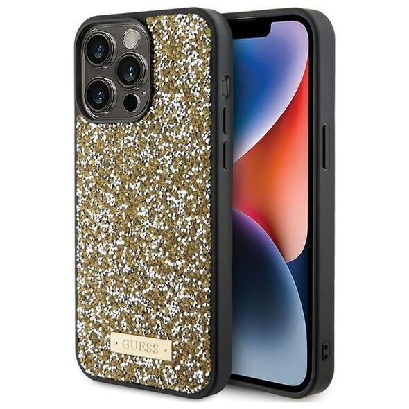 Guess case for iPhone 15 Pro 6,1&quot; GUHCP15LPFGSBSD yellow HC Rhinestone Metal Logo 3666339153540