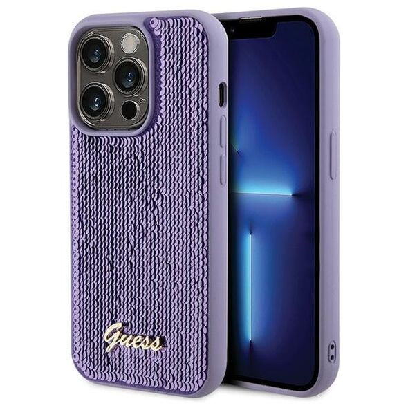 Guess case for iPhone 15 Pro 6,1&quot; GUHCP15LPSFDGSU purple HC Sequin Script Metal 3666339176242