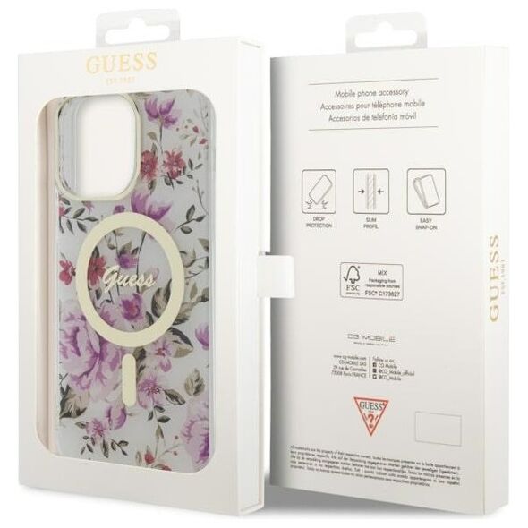 Guess case for iPhone 14 Pro Max 6,7&quot; GUHMP14XHCFWST transparent hardcase Magsafe IML Flower 3666339115661