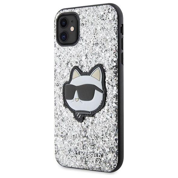 Karl Lagerfeld case for iPhone 11 / XR KLHCN61G2CPS silver hardcase Glitter Choupette Patch 3666339170035