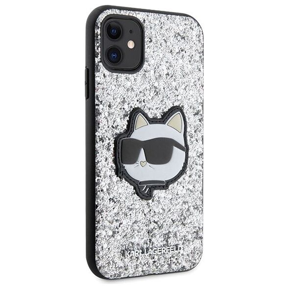 Karl Lagerfeld case for iPhone 11 / XR KLHCN61G2CPS silver hardcase Glitter Choupette Patch 3666339170035