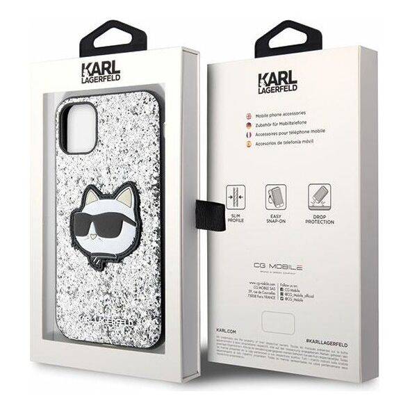 Karl Lagerfeld case for iPhone 11 / XR KLHCN61G2CPS silver hardcase Glitter Choupette Patch 3666339170035