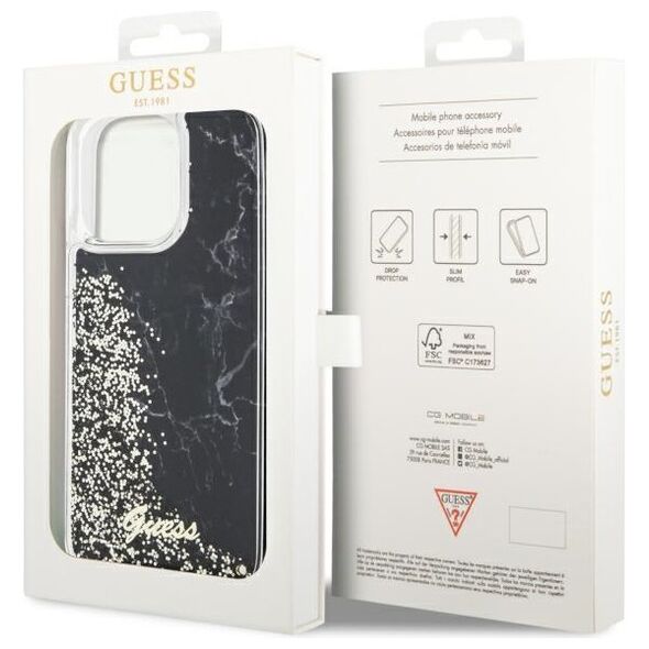 Guess case for iPhone 14 Pro Max 6,7&quot; GUHCP14XLCSGSGK black hard case Liquid Glitter Marble 3666339127305