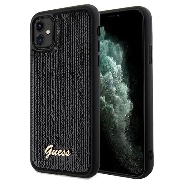 Guess case for  iPhone 11 GUHCN61PSFDGSK HC SEQUIN SCRIPT METAL BLACK 3666339172770