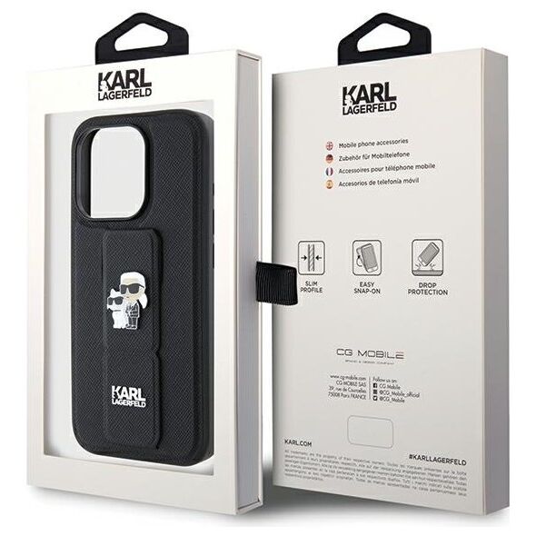 Karl Lagerfeld case for iPhone 13 Pro 6,1&quot; KLHCP13LGSAKCPK HC GRIPSTAND SAFFIANO KC PINS BLACK 3666339206819