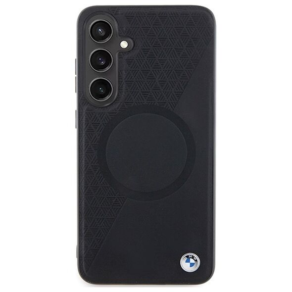 BMW case for Samsung Galaxy S24 black Signature Leather Half Textured & Circle MagSafe 3666339242596