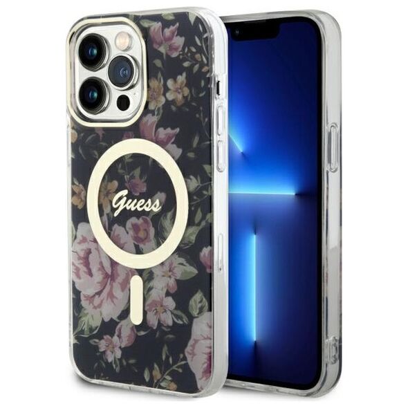 Guess case for iPhone 14 Pro Max 6,7&quot; GUHMP14XHCFWSK black hardcase Magsafe IML Flower 3666339115548