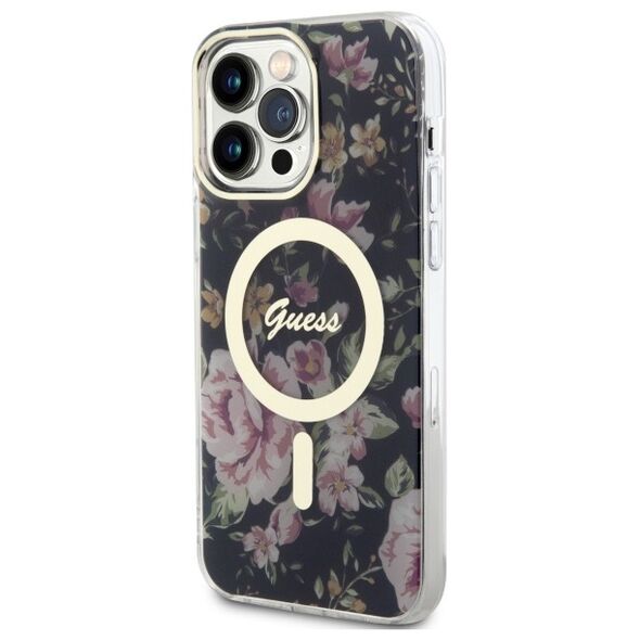 Guess case for iPhone 14 Pro Max 6,7&quot; GUHMP14XHCFWSK black hardcase Magsafe IML Flower 3666339115548