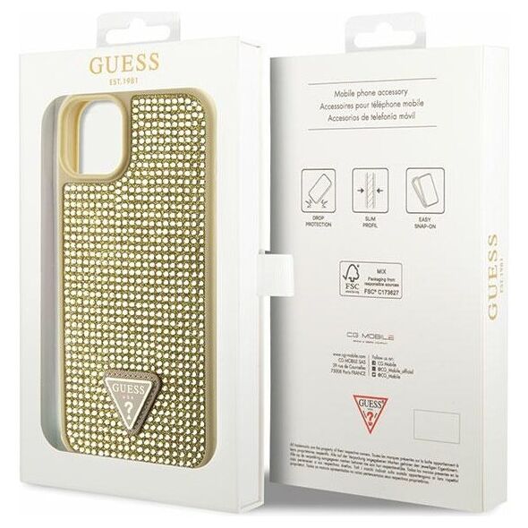 Guess case for iPhone 14 6,1&quot; GUHCP14SHDGTPD gold hardcase Rhinestone Triangle 3666339120054