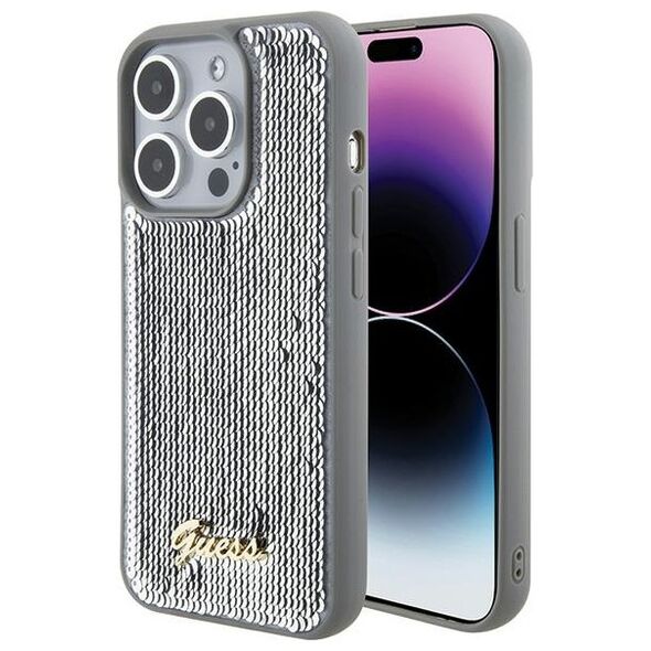 Guess case for iPhone 15 Pro 6,1&quot; GUHCP15LPSFDGSS silver HC Sequin Script Metal 3666339173173