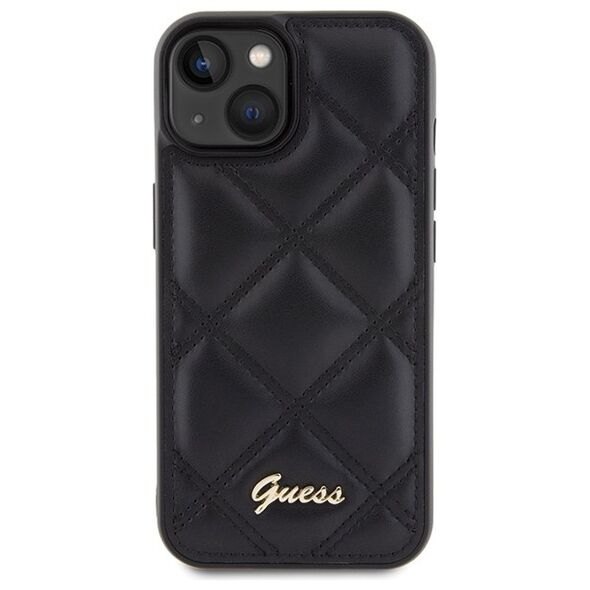 Guess case for iPhone 15 6,1&quot; GUHCP15SPSQSQSK black HC PU Quilted Metal Logo 3666339149604
