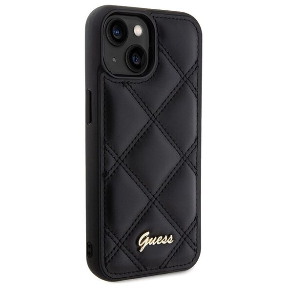 Guess case for iPhone 15 6,1&quot; GUHCP15SPSQSQSK black HC PU Quilted Metal Logo 3666339149604