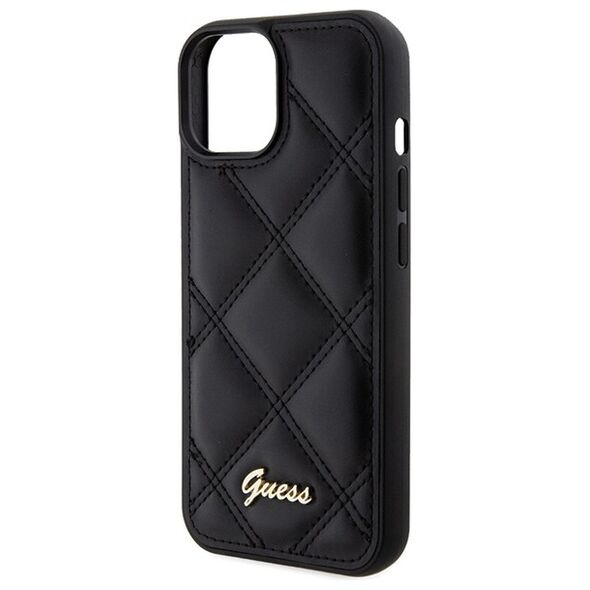 Guess case for iPhone 15 6,1&quot; GUHCP15SPSQSQSK black HC PU Quilted Metal Logo 3666339149604