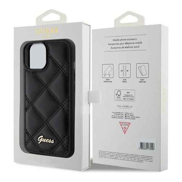 Guess case for iPhone 15 6,1&quot; GUHCP15SPSQSQSK black HC PU Quilted Metal Logo 3666339149604