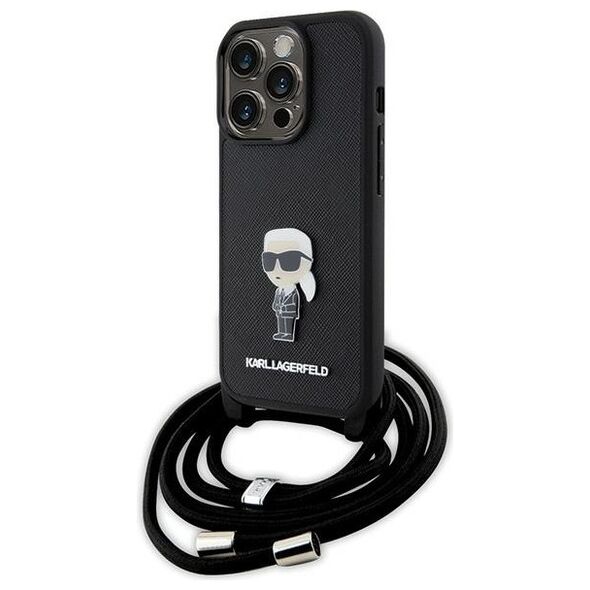 Karl Lagerfeld case for iPhone 15 Pro 6,1&quot; KLHCP15LSASKNPSK black HC Saffiano Ikonik Metal Pin Monogram Crossbody 3666339165895