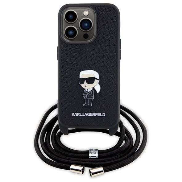 Karl Lagerfeld case for iPhone 15 Pro 6,1&quot; KLHCP15LSASKNPSK black HC Saffiano Ikonik Metal Pin Monogram Crossbody 3666339165895