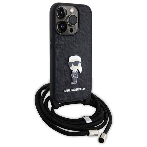 Karl Lagerfeld case for iPhone 15 Pro 6,1&quot; KLHCP15LSASKNPSK black HC Saffiano Ikonik Metal Pin Monogram Crossbody 3666339165895