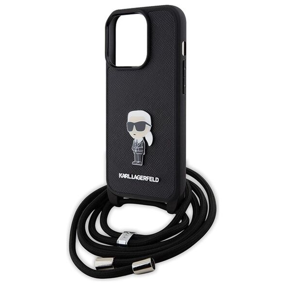 Karl Lagerfeld case for iPhone 15 Pro 6,1&quot; KLHCP15LSASKNPSK black HC Saffiano Ikonik Metal Pin Monogram Crossbody 3666339165895