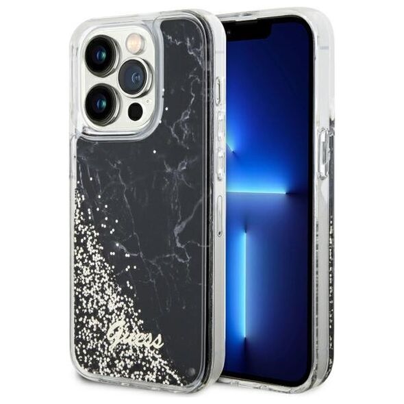Guess case for iPhone 14 Pro 6,1&quot; GUHCP14LLCSGSGK black hard case Liquid Glitter Marble 3666339127299