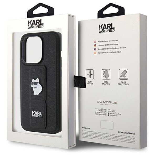 Karl Lagerfeld case for iPhone 14 Pro Max 6,7&quot; KLHCP14XGSACHPK HC GRIPSTAND SAFFIANO CHOUPETTE PINS BLACK 3666339207427