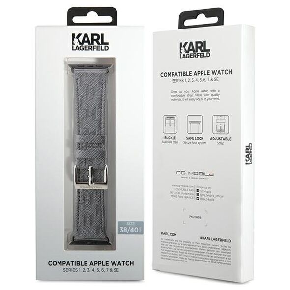 Karl Lagerfeld pasek do Apple Watch 38/40/41 mm KLAWMSAKLHPG STRAP SAFFIANO MONO SILVER 3666339127435