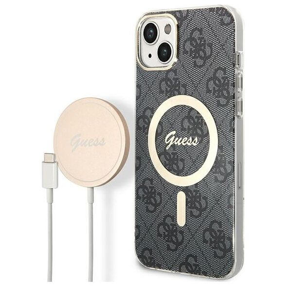 Guess set case + charger for iPhone 14 Plus 6,7&quot; GUBPP14MH4EACSK black hard case 4G Print MagSafe 3666339102821