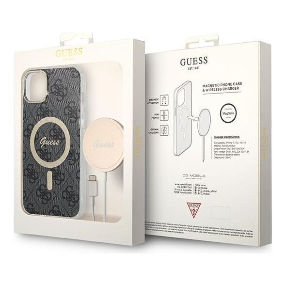 Guess set case + charger for iPhone 14 Plus 6,7&quot; GUBPP14MH4EACSK black hard case 4G Print MagSafe 3666339102821