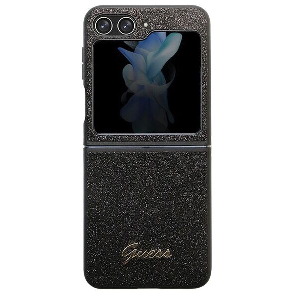 Guess case for Samsung Z Flip5 GUHCZF5HGGSHK black PU/TPU Glitter Script 3666339173951