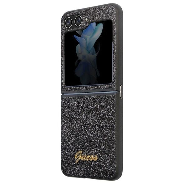 Guess case for Samsung Z Flip5 GUHCZF5HGGSHK black PU/TPU Glitter Script 3666339173951