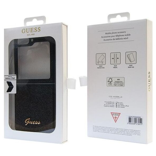Guess case for Samsung Z Flip5 GUHCZF5HGGSHK black PU/TPU Glitter Script 3666339173951