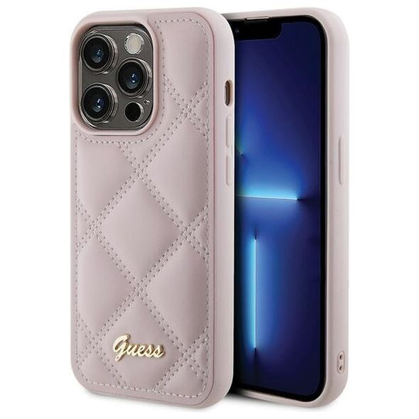 Guess case for iPhone 15 Pro Max 6,7&quot; GUHCP15XPSQSQSP pink HC PU Quilted Metal Logo 3666339149772