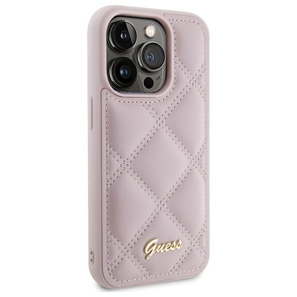 Guess case for iPhone 15 Pro Max 6,7&quot; GUHCP15XPSQSQSP pink HC PU Quilted Metal Logo 3666339149772