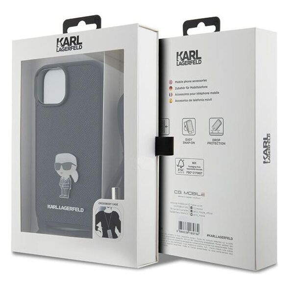 Karl Lagerfeld case for iPhone 15 6,1&quot; KLHCP15SSASKNPSK black HC Saffiano Ikonik Metal Pin Monogram Crossbody 3666339165871