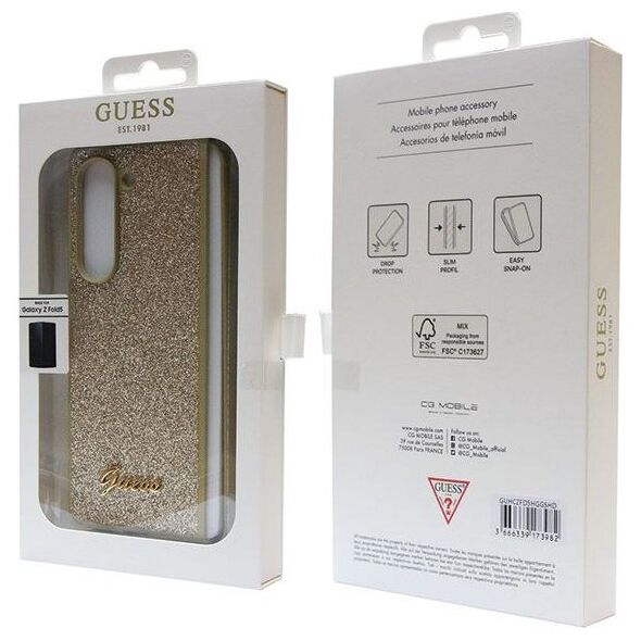 Guess case for Samsung Z Fold5 GUHCZFD5HGGSHD gold PU/TPU Glitter Script 3666339173982