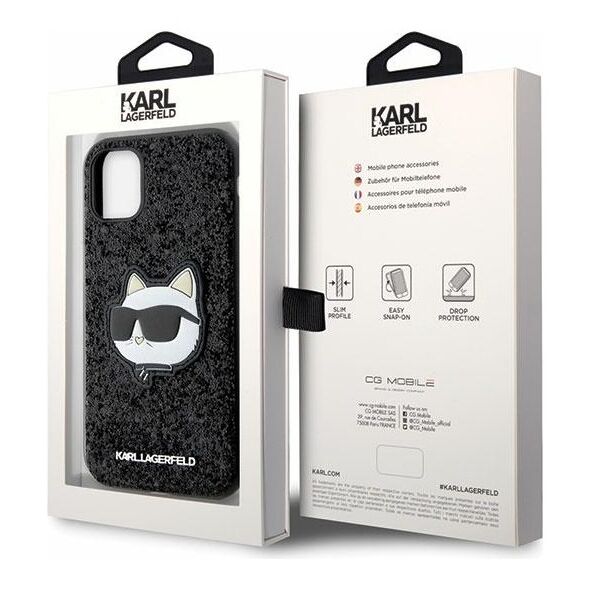 Karl Lagerfeld case for iPhone 11 / XR KLHCN61G2CPK black hardcase Glitter Choupette Patch 3666339170028