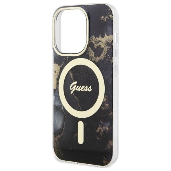 Guess case for iPhone 14 Pro Max 6,7&quot; GUHMP14XHTMRSK black hard case Golden Marble MagSafe 3666339115784