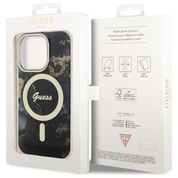 Guess case for iPhone 14 Pro Max 6,7&quot; GUHMP14XHTMRSK black hard case Golden Marble MagSafe 3666339115784