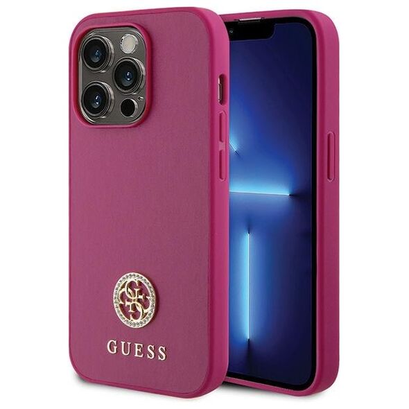 Guess case for iPhone 15 Pro 6,1&quot; GUHCP15LPS4DGPP pink HC PU 4G Metal Logo Strass 3666339150884