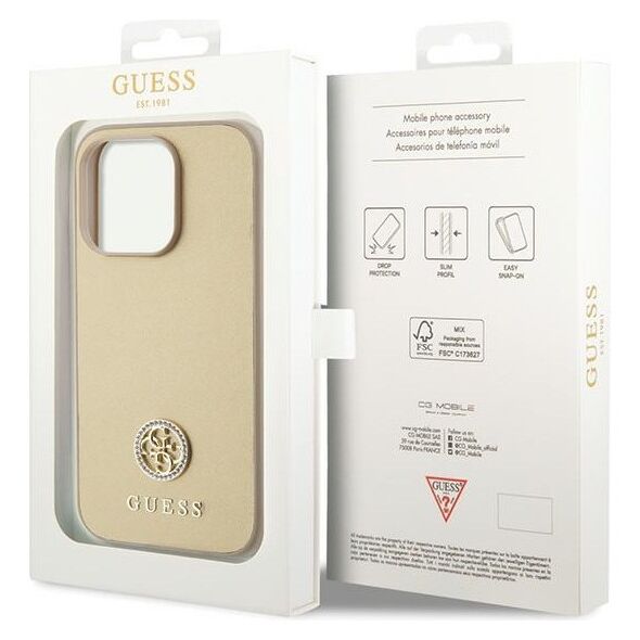 Guess case for iPhone 15 Pro 6,1&quot; GUHCP15LPS4DGPD gold HC PU 4G Metal Logo Strass 3666339151027