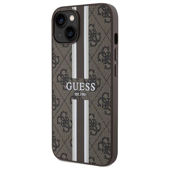 Guess case for  iPhone 15 6,1&quot; GUHMP15SP4RPSW HC MAGSAFE 4G PRINTED STRIPES BROWN 3666339203443