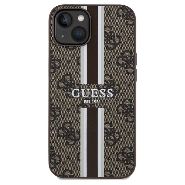 Guess case for  iPhone 15 6,1&quot; GUHMP15SP4RPSW HC MAGSAFE 4G PRINTED STRIPES BROWN 3666339203443