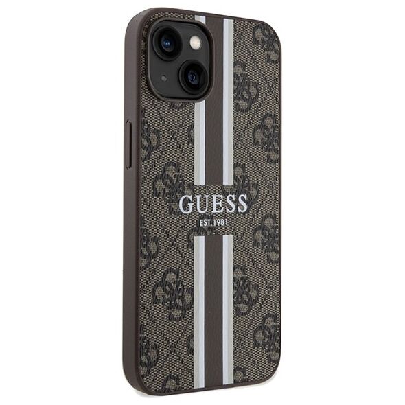 Guess case for  iPhone 15 6,1&quot; GUHMP15SP4RPSW HC MAGSAFE 4G PRINTED STRIPES BROWN 3666339203443