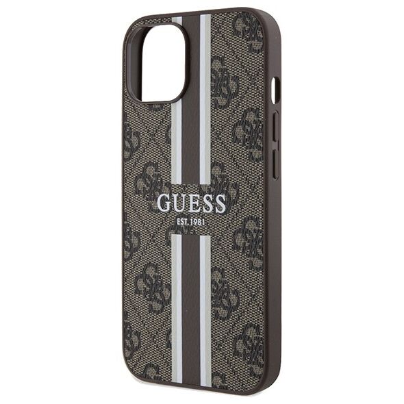 Guess case for  iPhone 15 6,1&quot; GUHMP15SP4RPSW HC MAGSAFE 4G PRINTED STRIPES BROWN 3666339203443